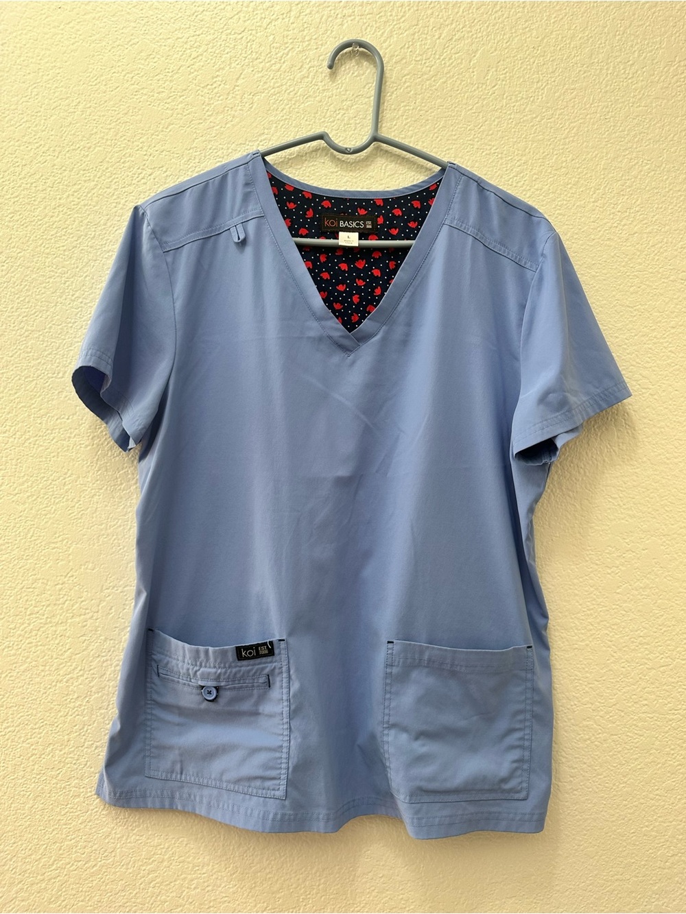 koi Women's Light Blue V-Neck Short Sleeve Scrub Top